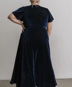 BB Custom Andi Ribbed Velvet Wrap Dress | Navy
