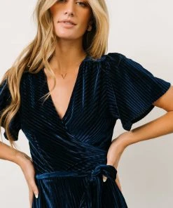 BB Custom Andi Ribbed Velvet Wrap Dress | Navy