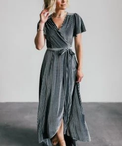 BB Custom Andi Ribbed Velvet Wrap Dress | Pewter Dresses