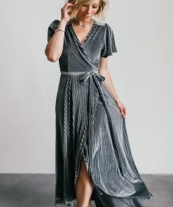 BB Custom Andi Ribbed Velvet Wrap Dress | Pewter Dresses