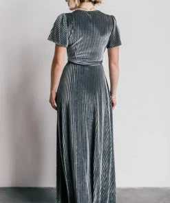 BB Custom Andi Ribbed Velvet Wrap Dress | Pewter Dresses