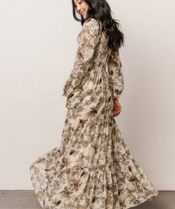 BB Custom Angelica Smocked Maxi Dress | Olive Floral Dresses