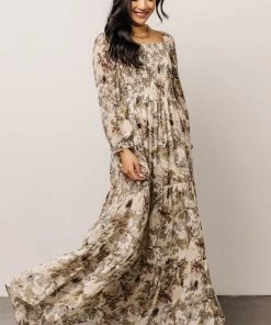 BB Custom Angelica Smocked Maxi Dress | Olive Floral Dresses