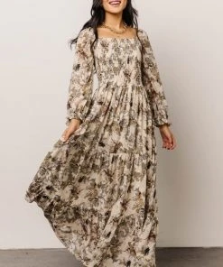 BB Custom Angelica Smocked Maxi Dress | Olive Floral Dresses