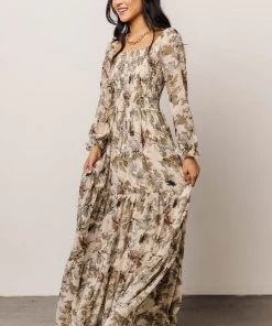BB Custom Angelica Smocked Maxi Dress | Olive Floral Dresses