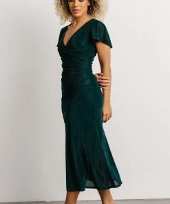 BB Custom Shop All Anne Ruched Velvet Midi Dress | Deep Topaz