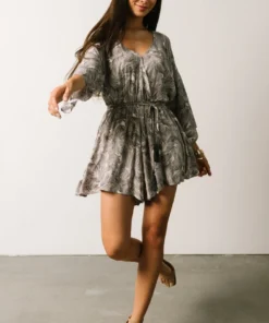 DF Anya Palm Leaf Romper | Charcoal Boho