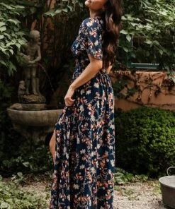 BB Custom Dresses April Sweetheart Maxi Dress | Dark Blue Floral