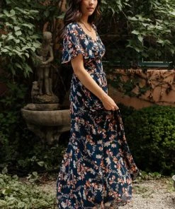 BB Custom Dresses April Sweetheart Maxi Dress | Dark Blue Floral