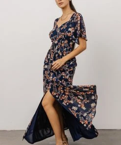 BB Custom Dresses April Sweetheart Maxi Dress | Dark Blue Floral