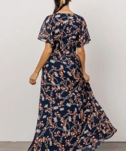 BB Custom Dresses April Sweetheart Maxi Dress | Dark Blue Floral