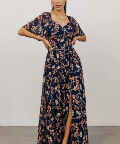 BB Custom Dresses April Sweetheart Maxi Dress | Dark Blue Floral