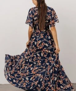 BB Custom Dresses April Sweetheart Maxi Dress | Dark Blue Floral