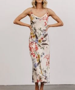 DF Arabella Cowl Neck Midi Dress | Ivory Multi Floral Dresses