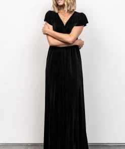 BB Custom Athena Pleated Maxi Dress | Black