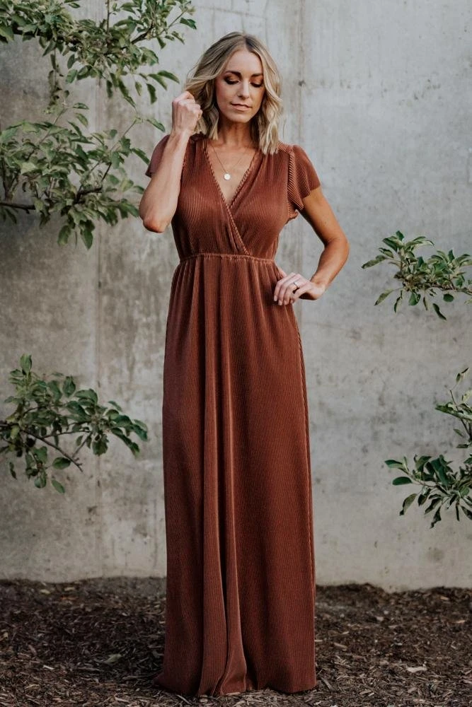 BB Custom Dresses Athena Pleated Maxi Dress | Bronze 1 BB Custom Dresses Athena Pleated Maxi Dress | Bronze