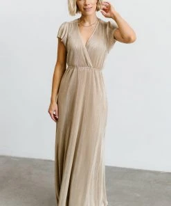 BB Custom Dresses Athena Pleated Maxi Dress | Gold