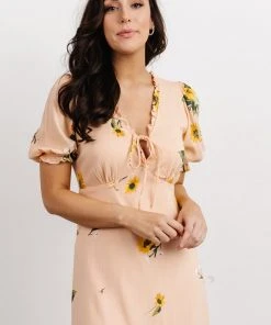 SL Dresses Avalon Front Tie Dress | Peach Floral