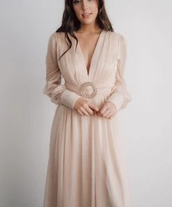 Soi Dresses Azariah Shimmer Maxi Dress | Champagne