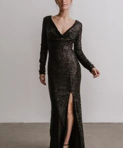 RR Charlize Cowl Neck Sequin Gown | Black