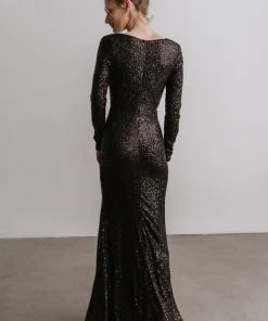 RR Charlize Cowl Neck Sequin Gown | Black