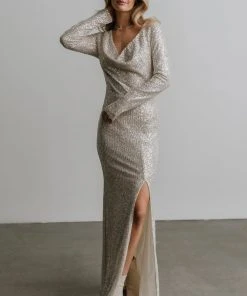 RR Charlize Cowl Neck Sequin Gown | Cream