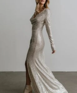 RR Charlize Cowl Neck Sequin Gown | Cream