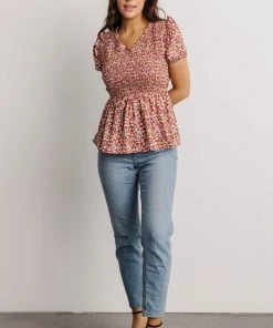 HAY Beatrix Smocked Top | Rust Floral Tops
