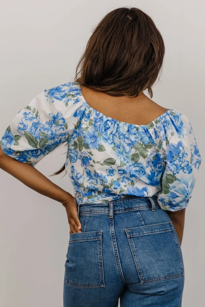 SL Tops Benz Crop Top | White + Blue Floral SL Tops Benz Crop Top | White + Blue Floral