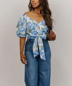 SL Tops Benz Crop Top | White + Blue Floral 5 SL Tops Benz Crop Top | White + Blue Floral