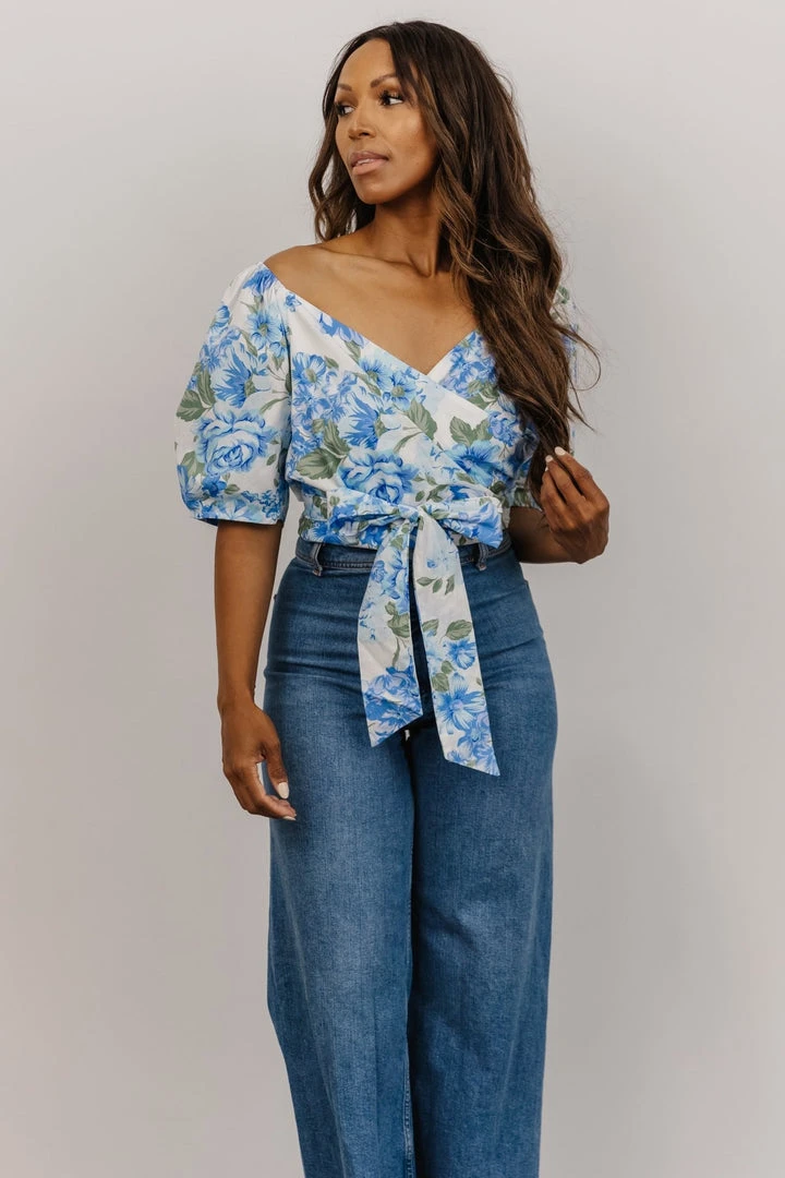 SL Tops Benz Crop Top | White + Blue Floral SL Tops Benz Crop Top | White + Blue Floral