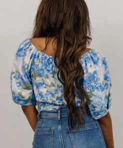 SL Tops Benz Crop Top | White + Blue Floral 2 SL Tops Benz Crop Top | White + Blue Floral