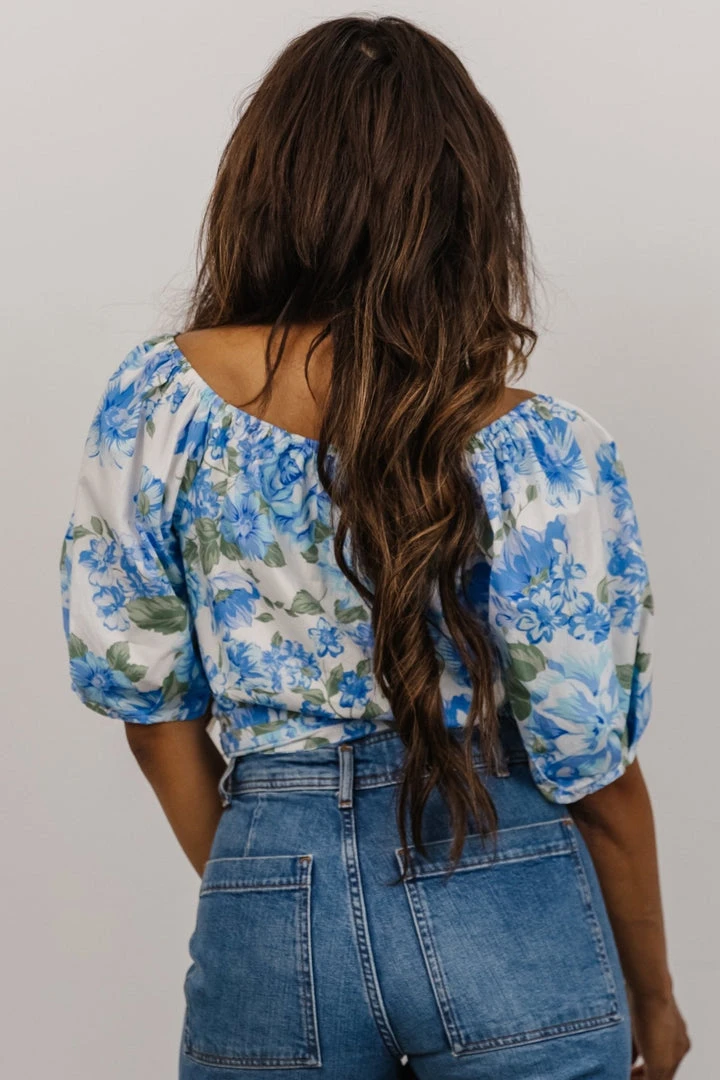 SL Tops Benz Crop Top | White + Blue Floral SL Tops Benz Crop Top | White + Blue Floral