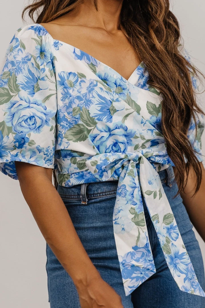 SL Tops Benz Crop Top | White + Blue Floral SL Tops Benz Crop Top | White + Blue Floral