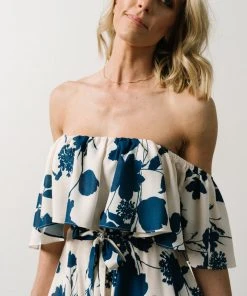 Soi Dresses Berlynn Off Shoulder Maxi Dress | Cream + Navy Floral