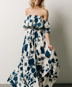 Soi Dresses Berlynn Off Shoulder Maxi Dress | Cream + Navy Floral