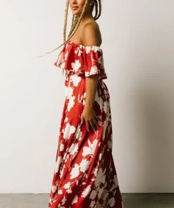 Soi Berlynn Off Shoulder Maxi Dress | Rust + Cream Floral