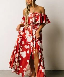 Soi Berlynn Off Shoulder Maxi Dress | Rust + Cream Floral