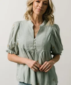 IL Bernadette Embroidery Top | Light Sage Vacation