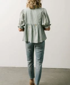 IL Bernadette Embroidery Top | Light Sage Vacation