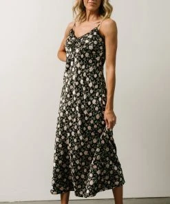 IL Bettie Bias Cut Midi Dress | Black + Cream Multi Floral