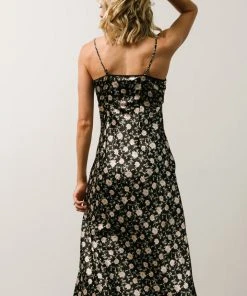 IL Bettie Bias Cut Midi Dress | Black + Cream Multi Floral