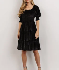 BB Custom Bliss Smocked Velvet Short Dress | Black