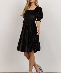 BB Custom Bliss Smocked Velvet Short Dress | Black