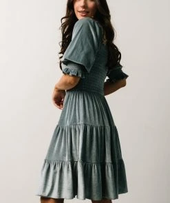 BB Custom Dresses Bliss Smocked Velvet Short Dress | Dusty Blue
