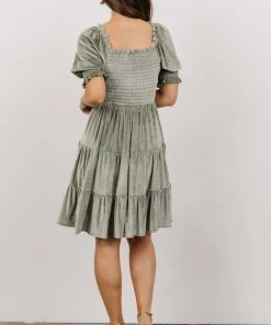 BB Custom Bliss Smocked Velvet Short Dress | Dusty Sage