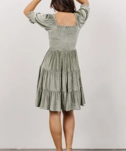 BB Custom Bliss Smocked Velvet Short Dress | Dusty Sage
