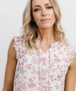 HAY Blossom Ruffle Top | Ivory Multi Floral Vacation