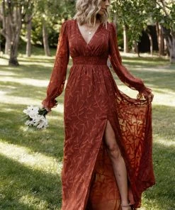 BB Custom Dresses Bridget Textured Maxi Dress | Rust