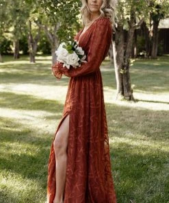 BB Custom Dresses Bridget Textured Maxi Dress | Rust